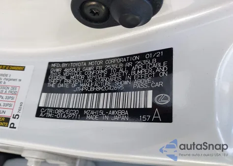 2021 Lexus Ux 250H z USA, uszkodzony, nr VIN JTHP9JBH8M2042695